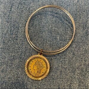 Silver tone bangle bracelet with vintage 1776 coin charm jewellery